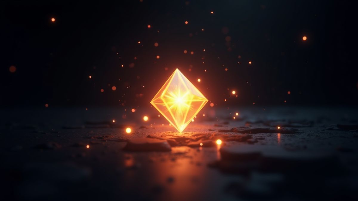 A bright gem surrounded by sparkles in a dark setting.