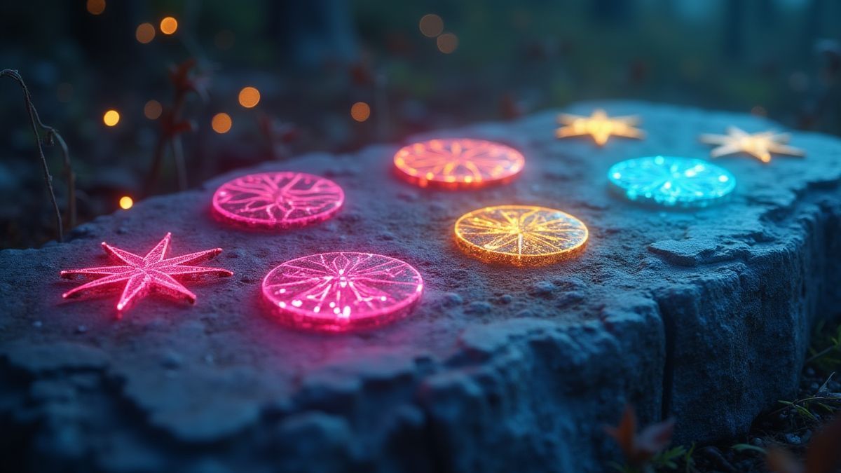 Runas nórdicas mágicas brillando en una superficie de piedra.
