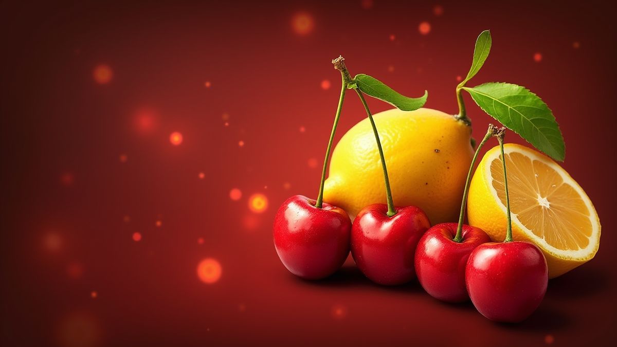 Cherries and lemons with a vintage and luminous design.