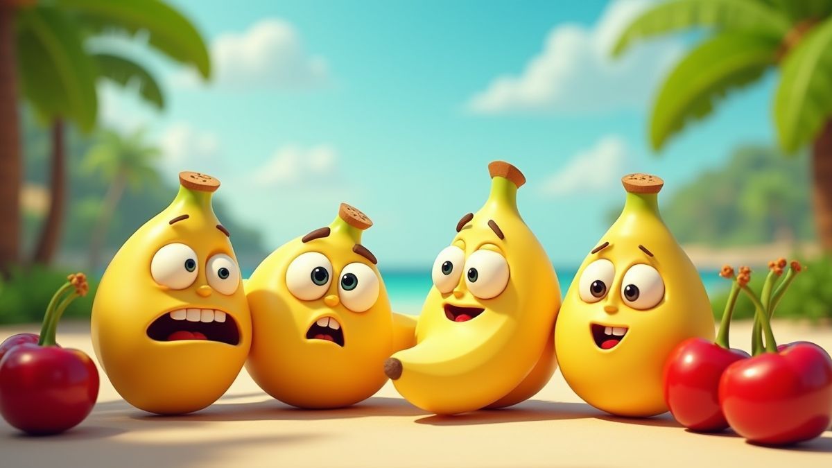 Animierte Früchte auf einer tropischen Insel