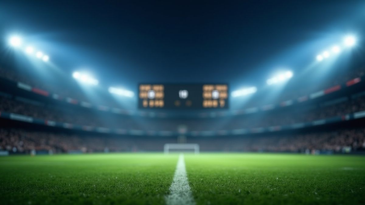 Voetbalbord dat een gelijkspel toont onder heldere lichten.
