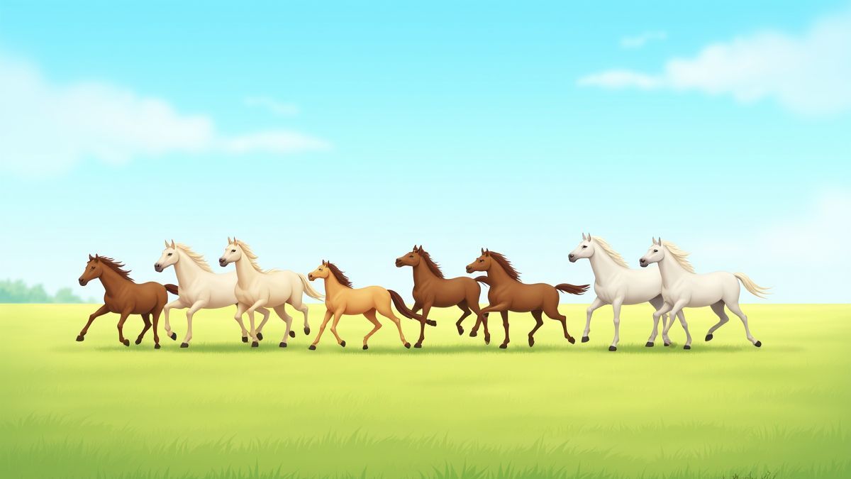 Caballos corriendo libremente en un prado bajo un cielo azul brillante.