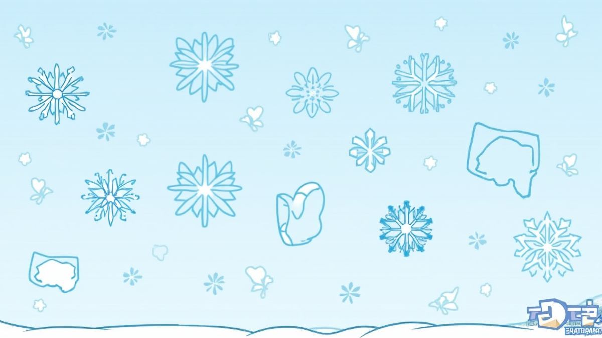Snowy landscape with ice symbols.