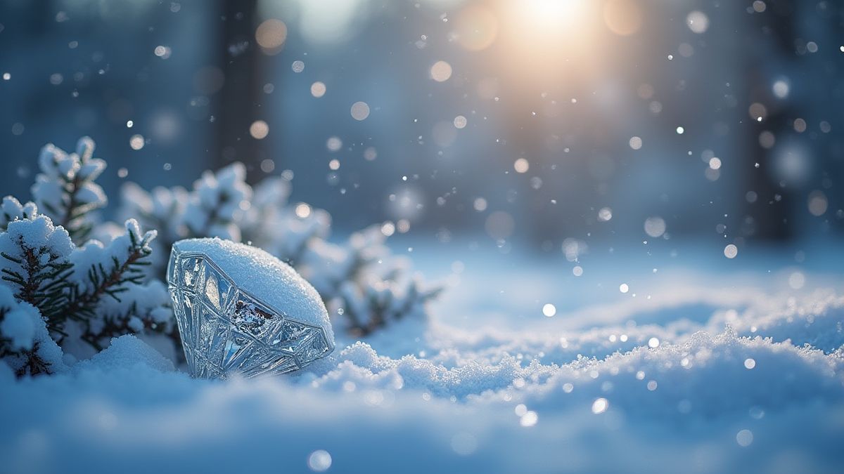 Escena invernal acogedora con diamantes brillantes y copos de nieve