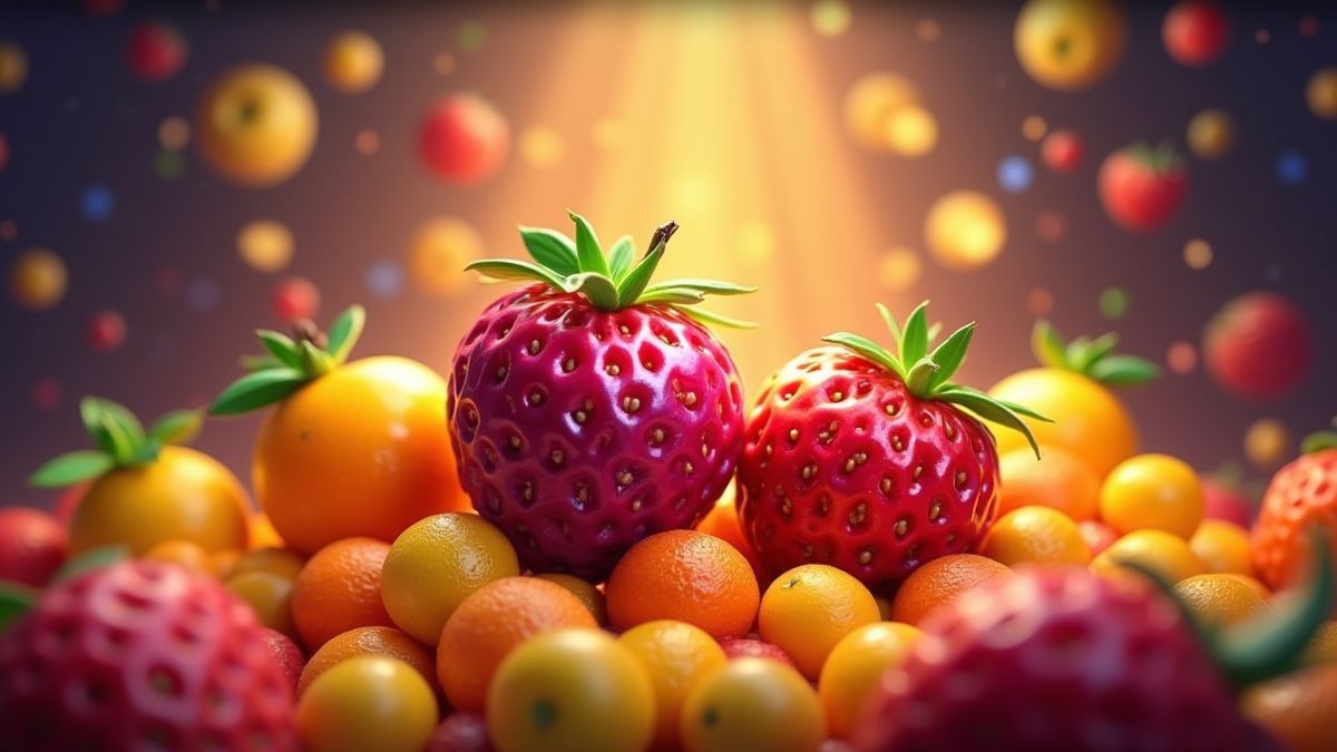 Symboles de fruits tombant en cascade dans un design animé.