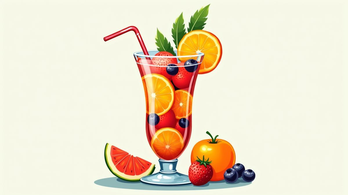 Fresh fruits in a vibrant cocktail glass.