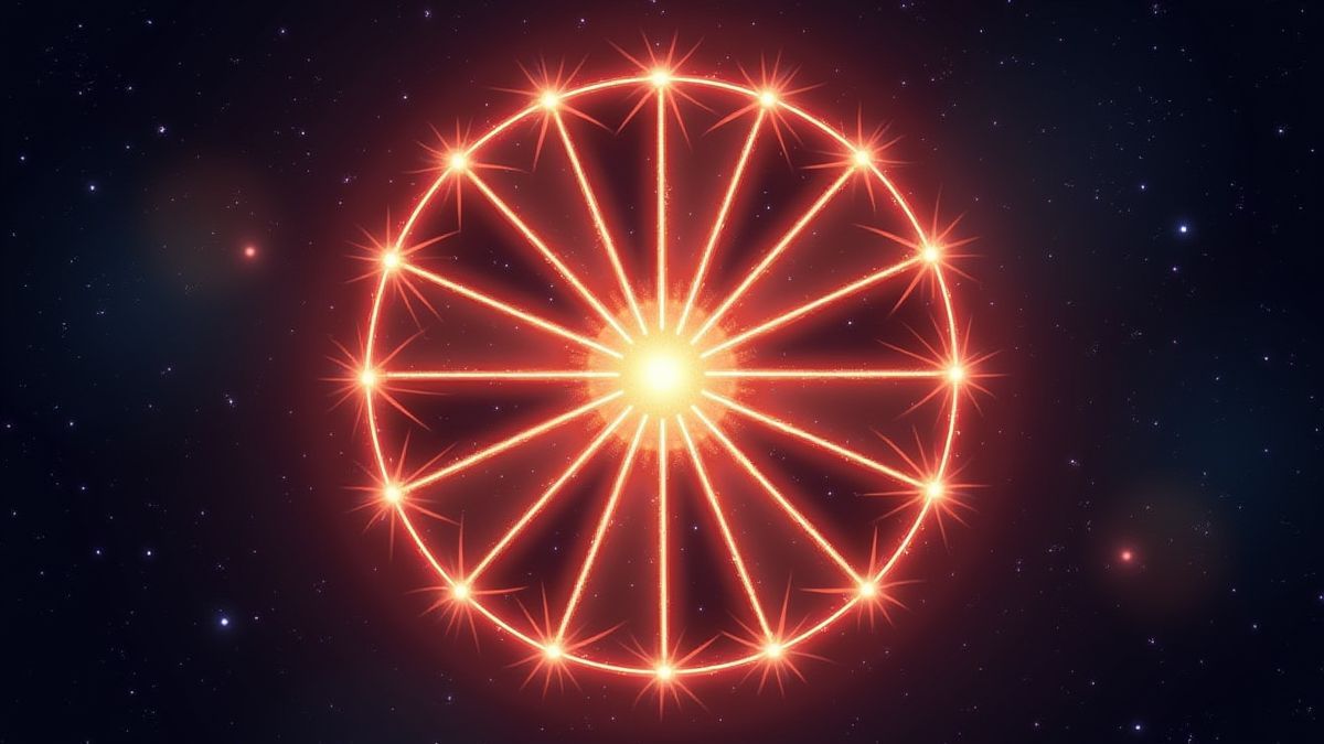 Uma roda da fortuna brilhante em um ambiente cósmico.