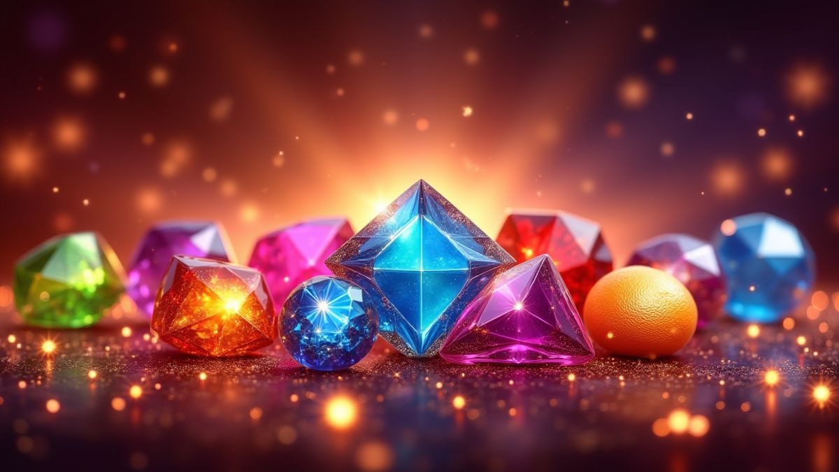 Elegant setting with fruits and bright gems.