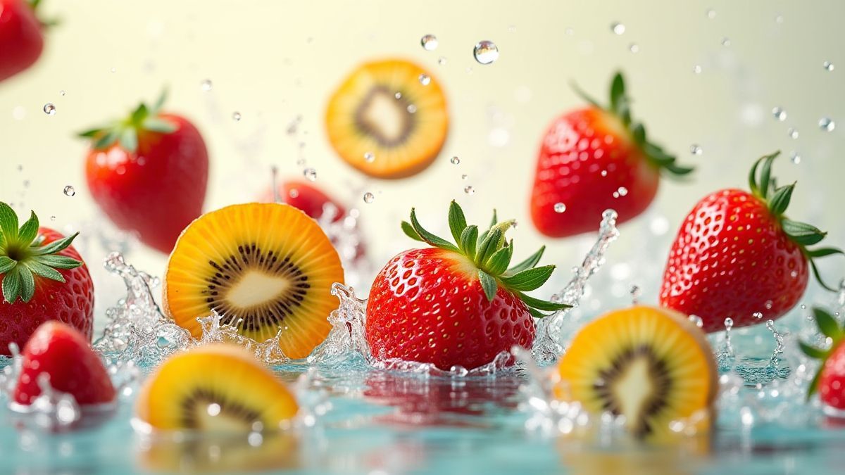 Verse vruchten die drijven in waterspetters