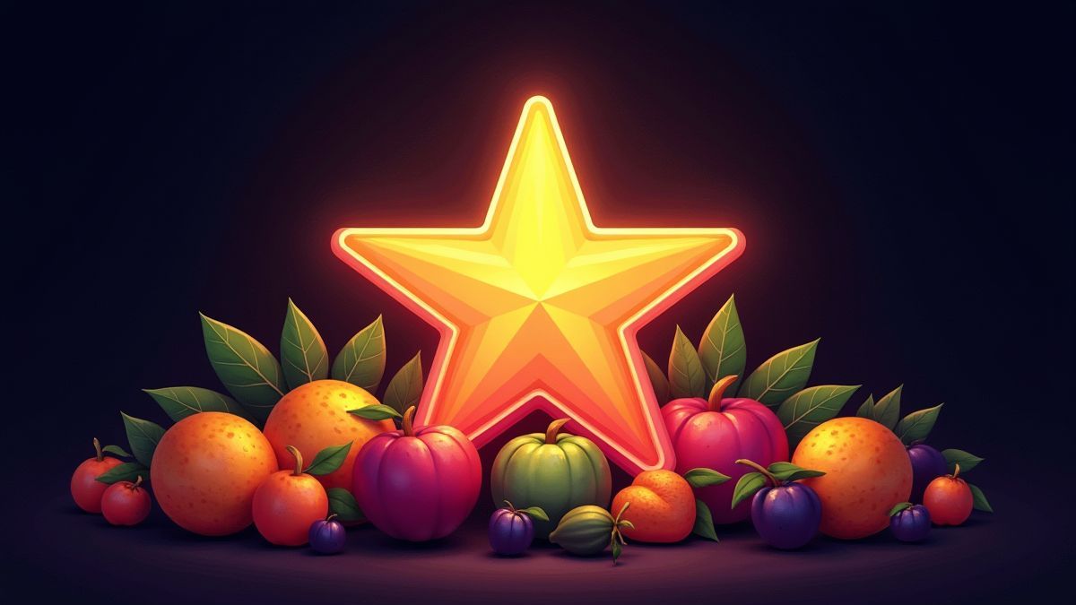 Étoile flamboyante entourée de fruits brillants