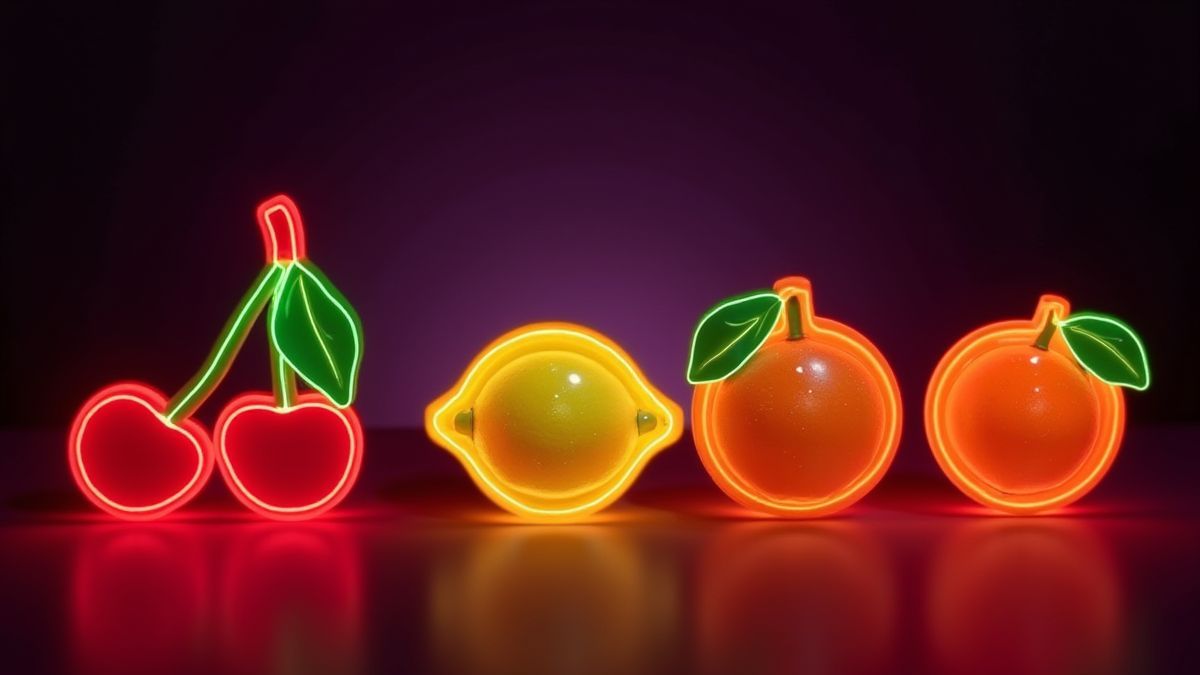 Fruits de néon sur fond sombre de casino