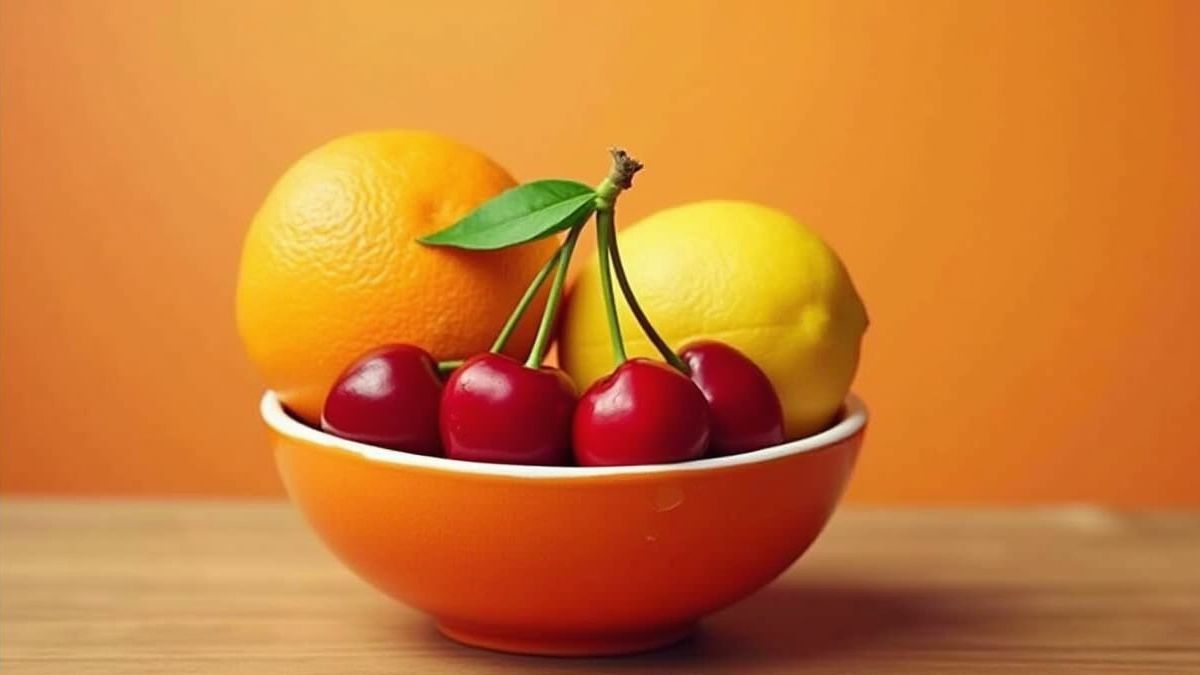 Frutas jugosas en un cuenco animado.