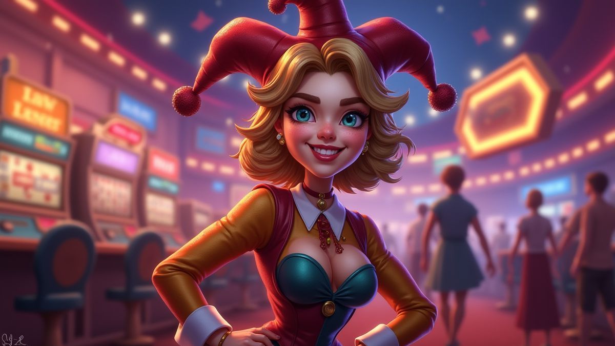 Un bufón alegre en un entorno de casino.