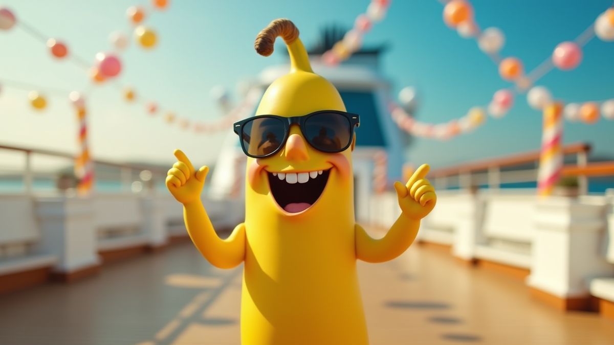Plátano animado bailando en un crucero.