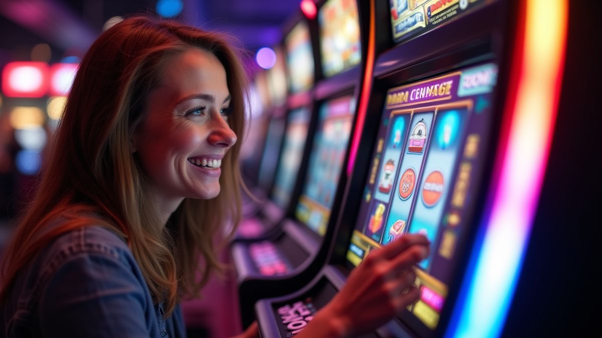 Jogador usando a função de autoplay em uma máquina de slot colorida.