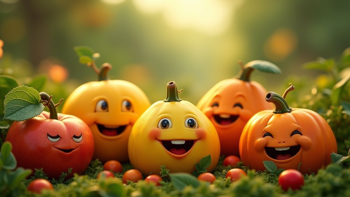 Fruits heureux dans un jardin vibrant