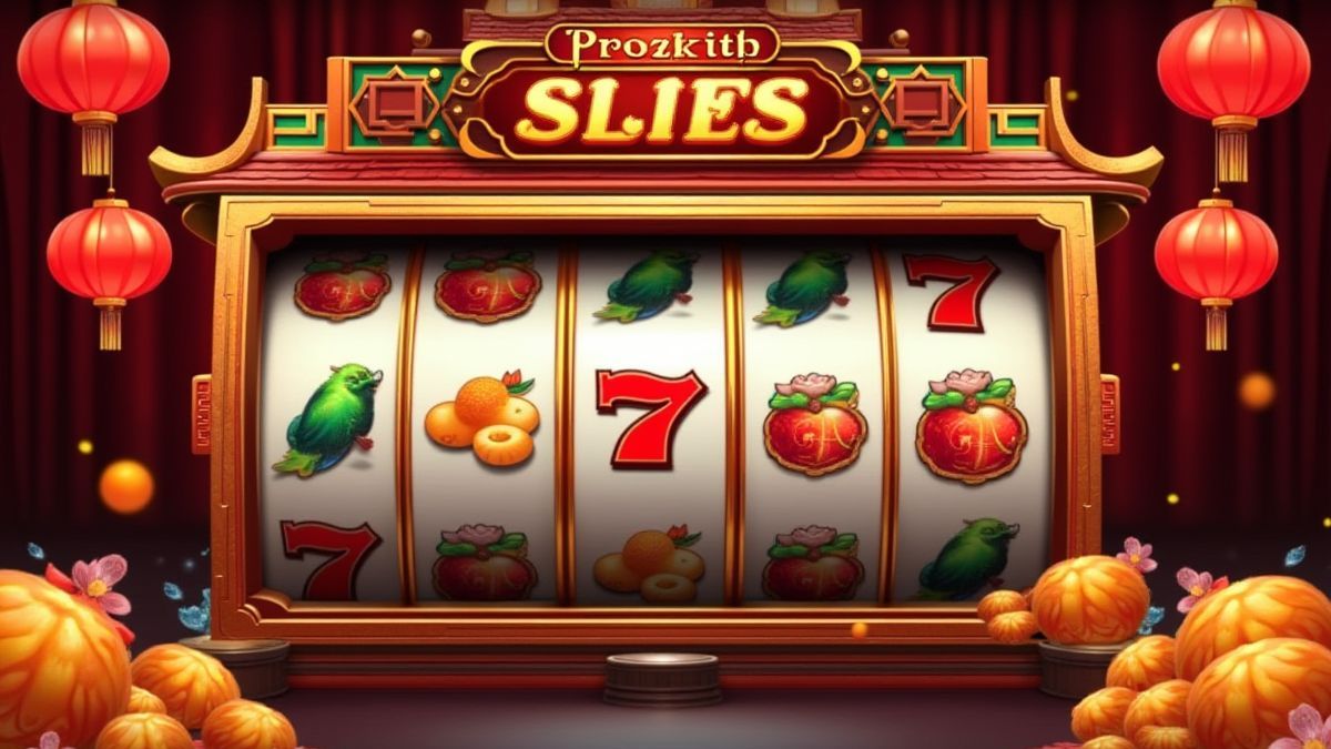 Slot machine with Chinese-themed decorations.