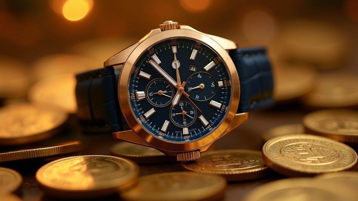 Modern luxury watch with gold coins