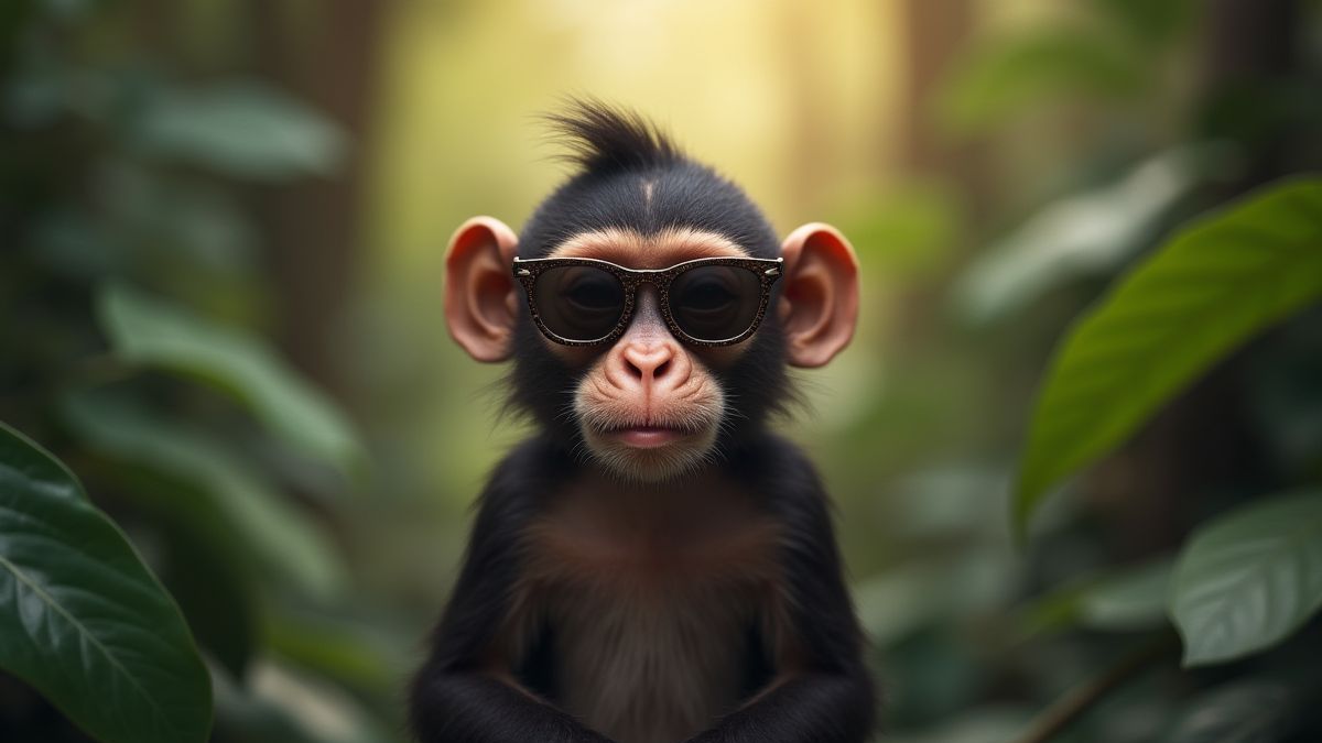 Een leuke aap met een zonnebril op een junglefeest.