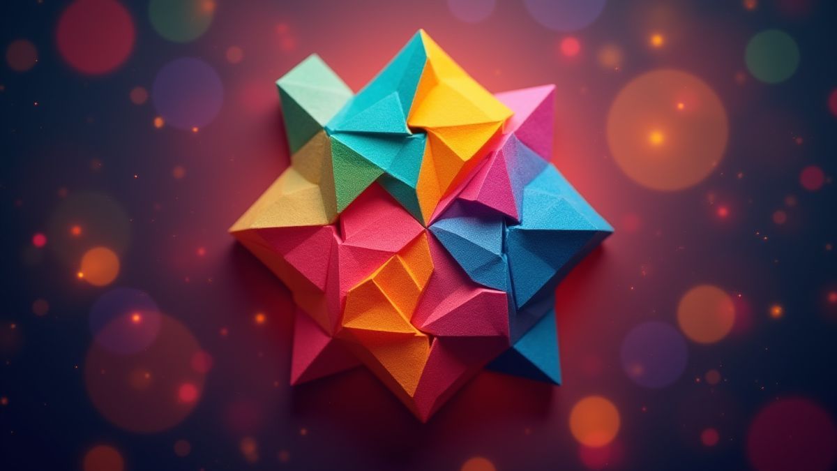 Formas geométricas coloridas formando un tangram sobre un fondo brillante.