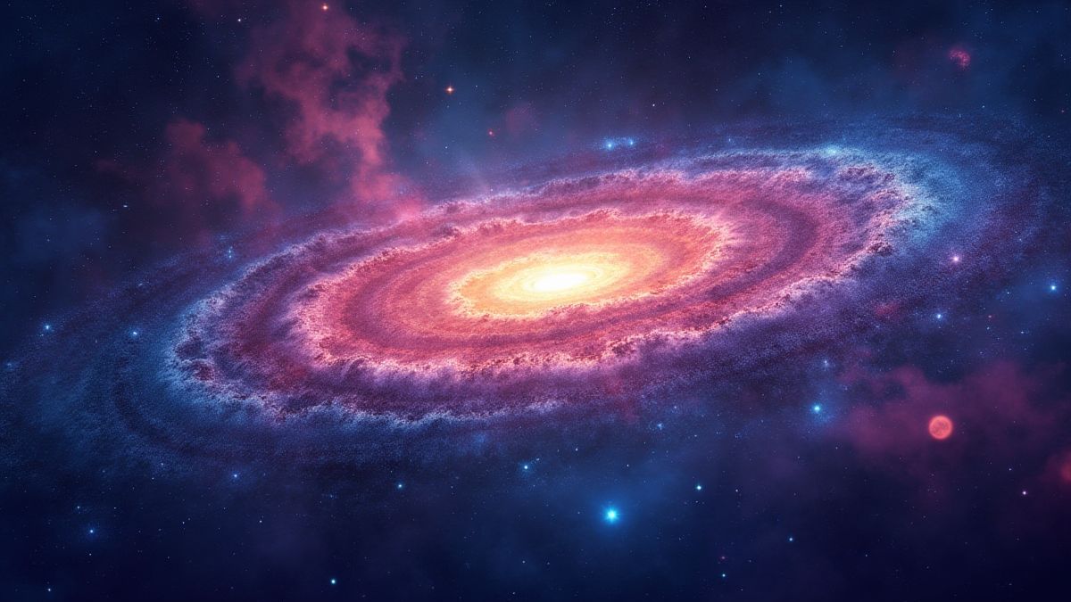 Galaxie mit lebhaften Farben und fallenden Sternen.