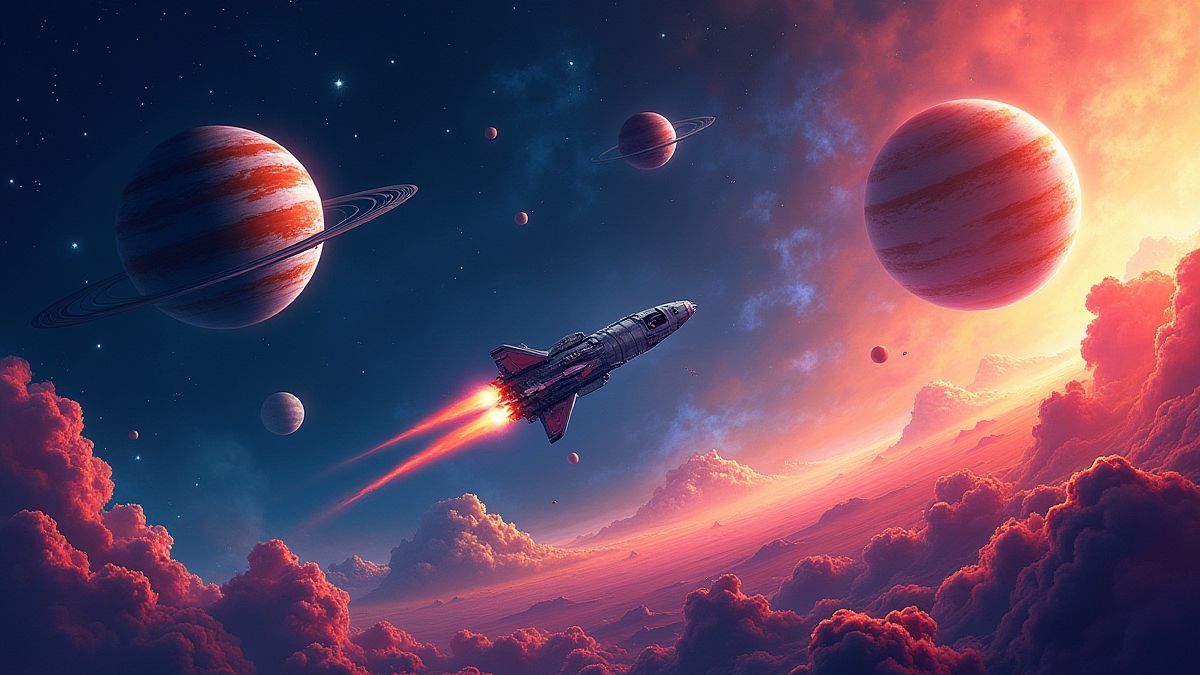 Une scène vibrante du space avec des planètes et des étoiles.