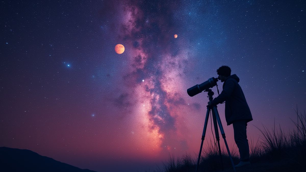 Une personne regardant à travers un télescope vers une galaxie vibrante.