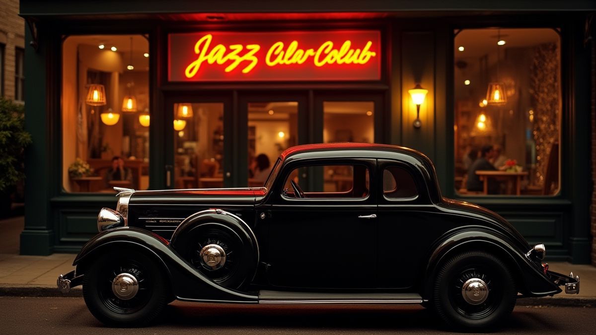 Vintage auto voor een jazzclub.