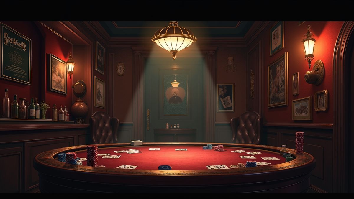 Bar clandestino con decoración vintage y fichas de póker.