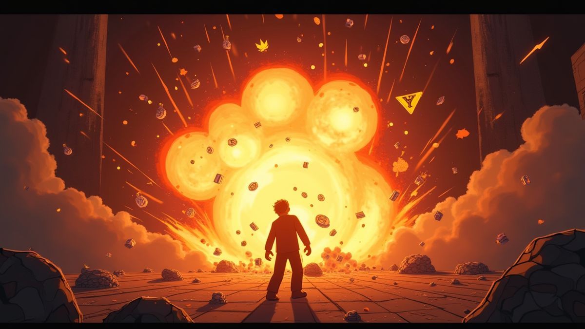 Una explosión animada con símbolos volando, representando la función Detonation de Gangsterz Slot.