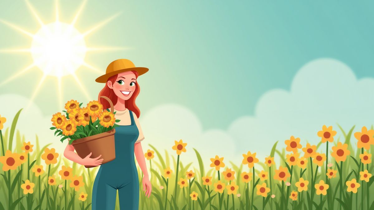 A happy gardener with a basket of flowers