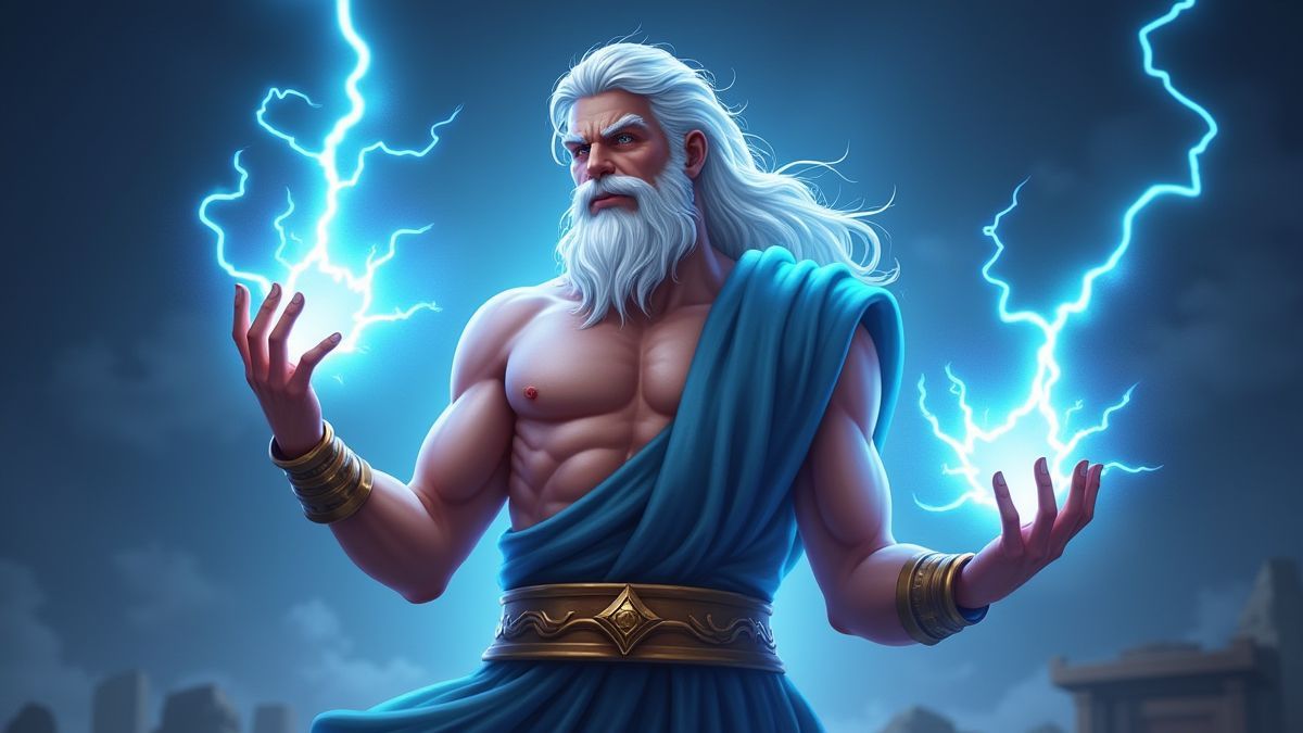 Zeus lanzando rayos con multiplicadores brillantes