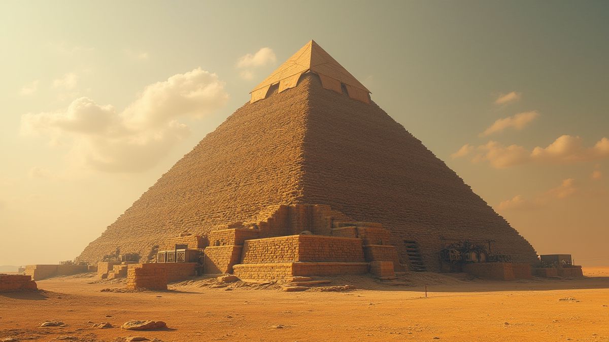 Pirámide egipcia con mejoras mecánicas steampunk.