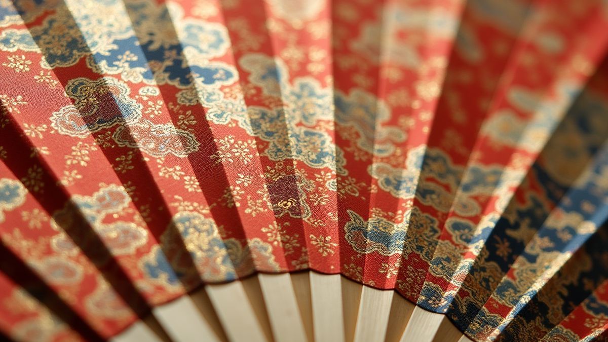 Ein japanischer Seidenfächer mit aufwendigen Designs.