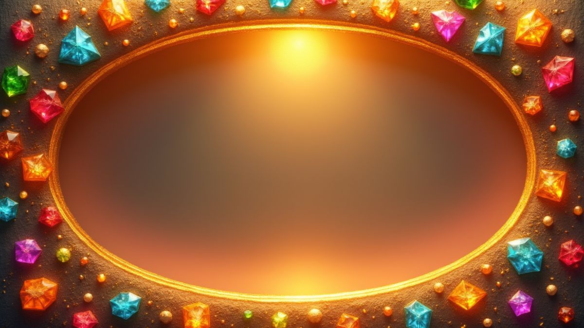 Un marco dorado brillante con gemas de colores vibrantes.