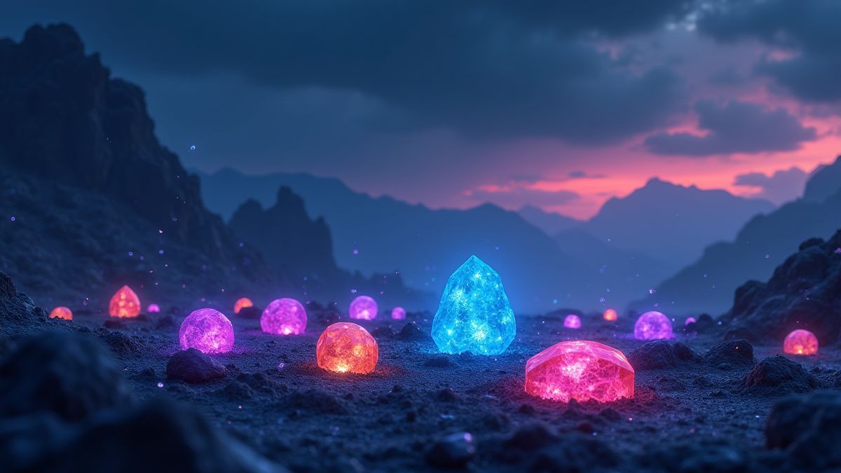 Gemas brillantes en un paysage magique.