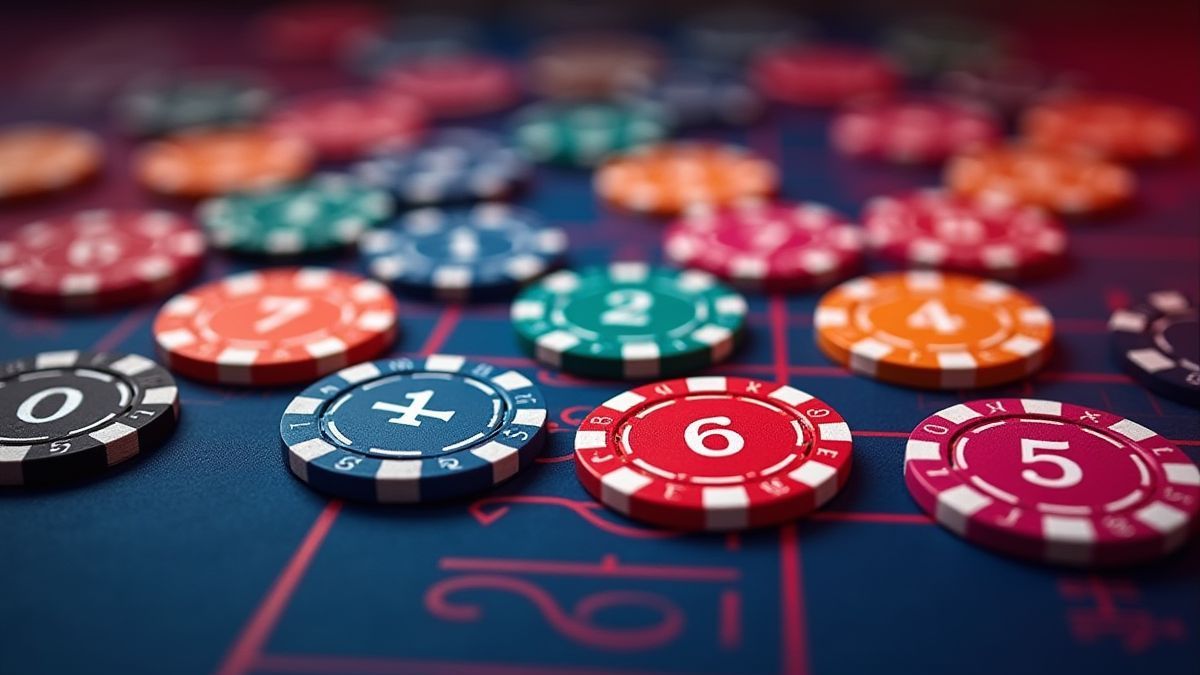 Representação de fichas numeradas e grade de cassino