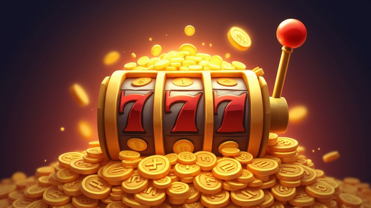 Mecânica de slot com moedas douradas e fichas numeradas brilhantes