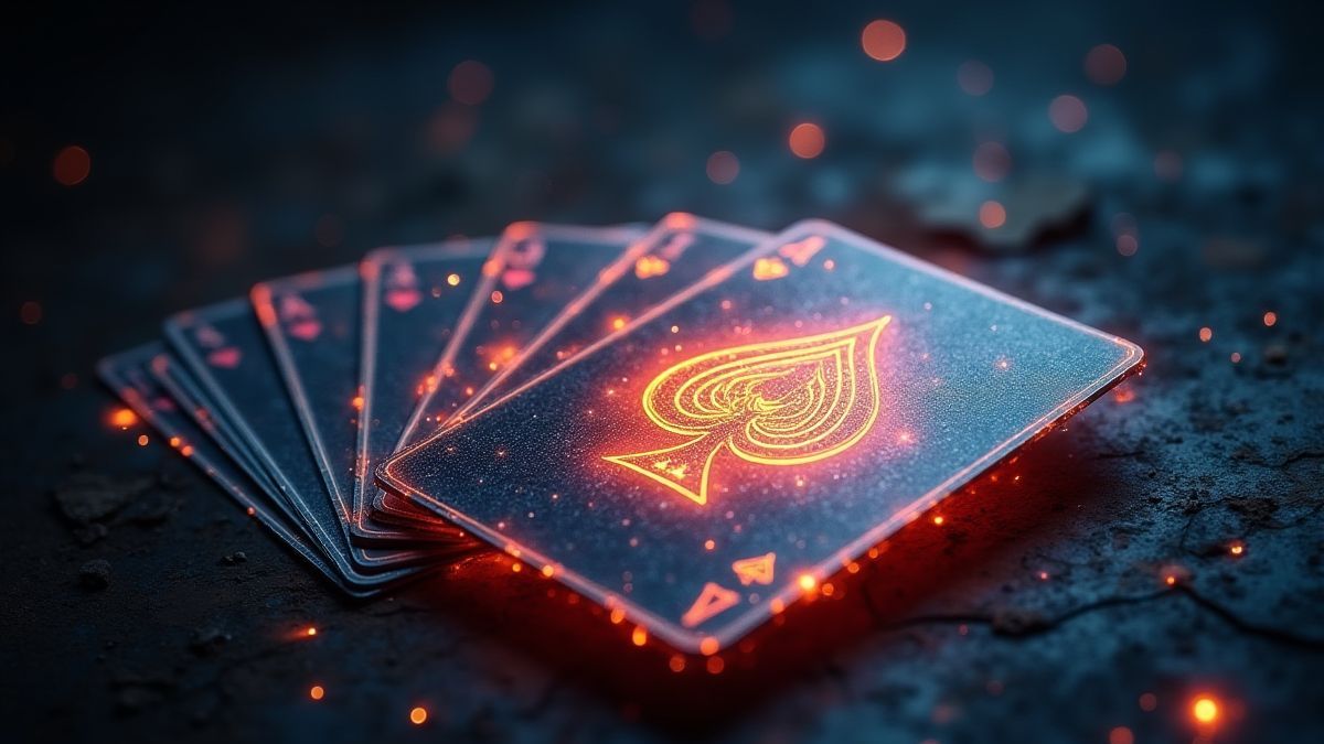 Een deck kaarten dat gloeit met magische energie.