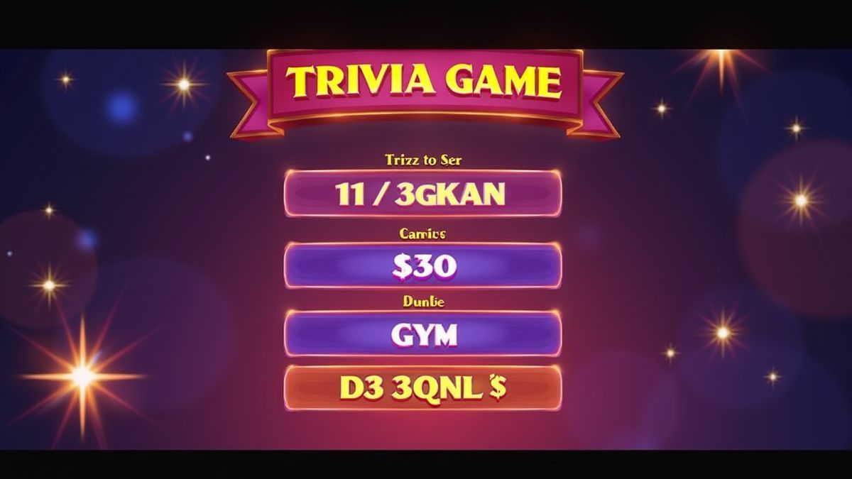 Trivia game screen with glowing effects and bonus symbols.