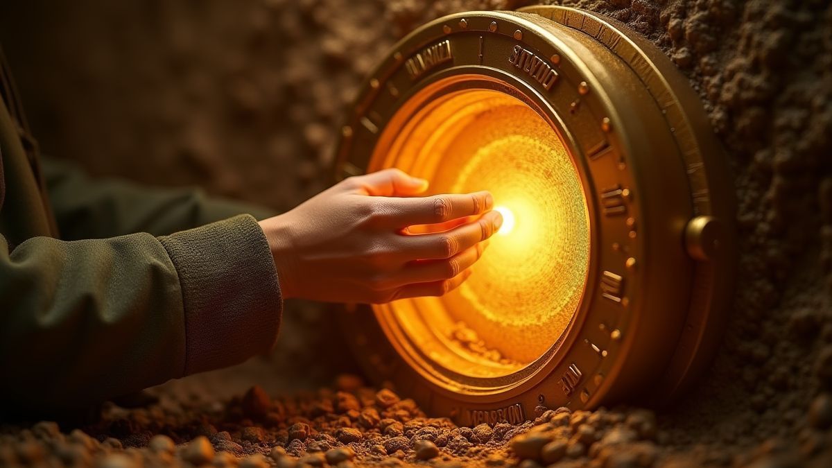 Hand opening a golden safe.