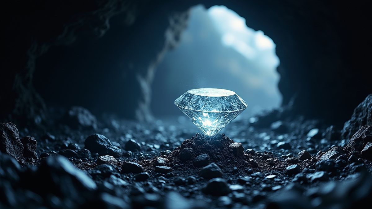 Coal magically transforming into diamonds in a cave