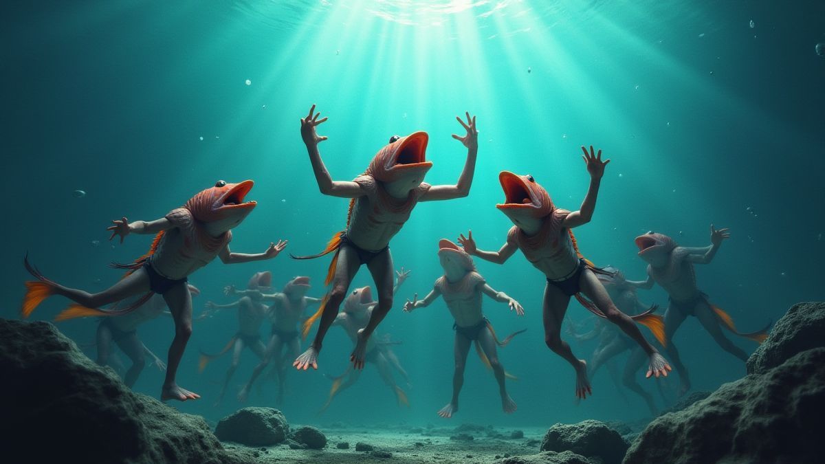 Gladiadores peixes celebrando na água.