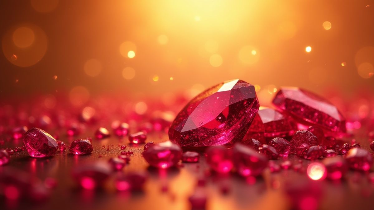 Brilliant rubies and diamonds on a golden background.