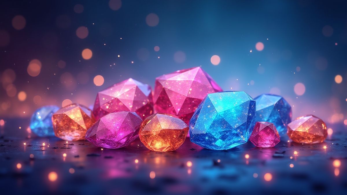 Animated gems shining with a magical background.