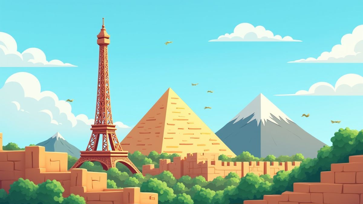 Iconische locaties in een kleurrijke animatie.