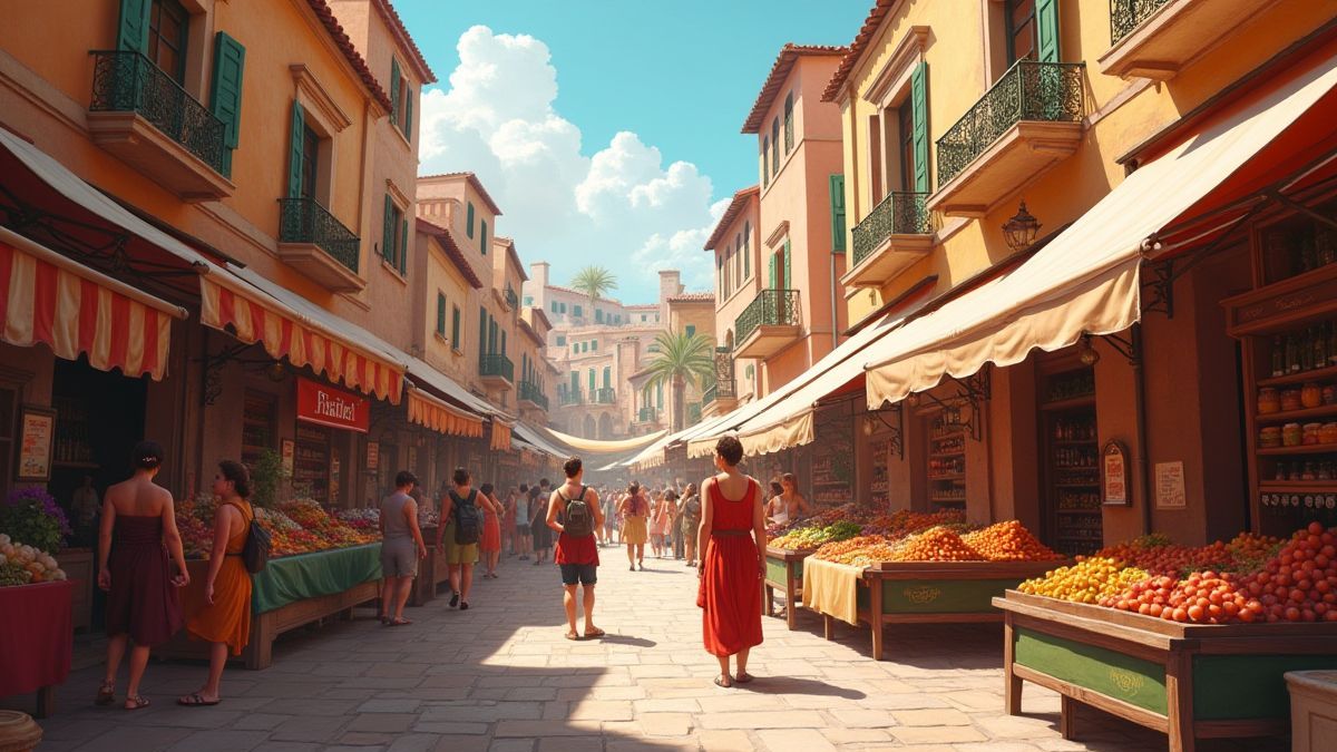 Lively Roman marketplace with activity.