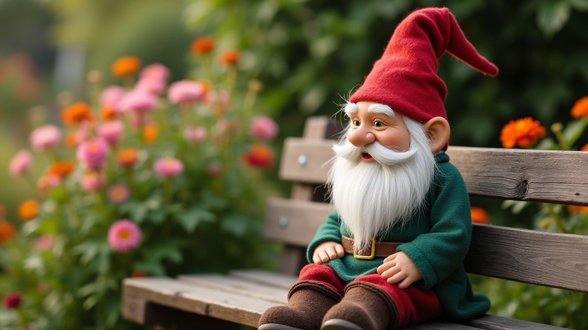 A wise gnome in his garden.