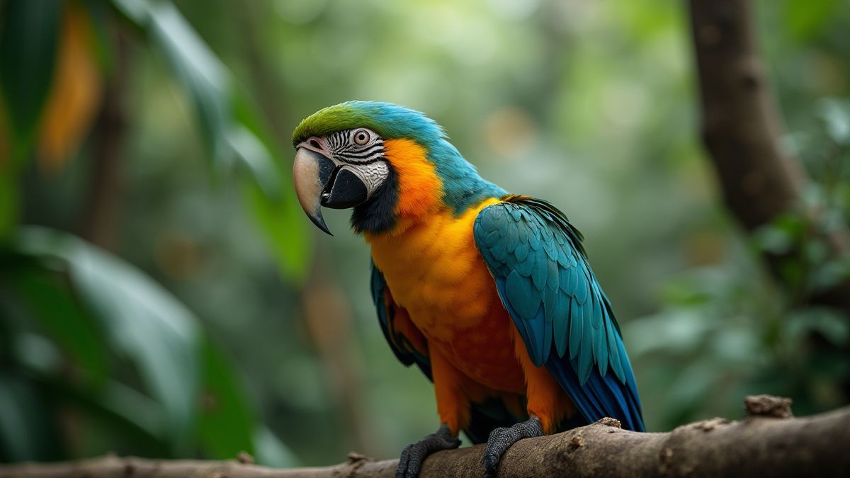 Loro colorido posado en un árbol en la jungla