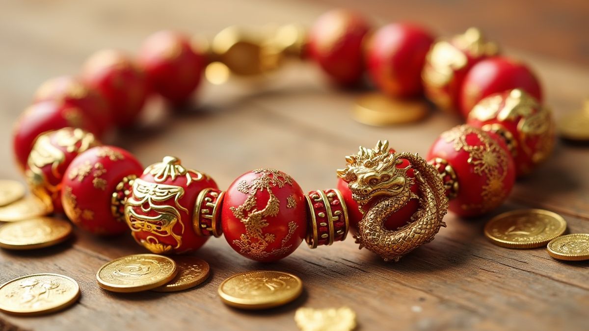 Lucky charm bracelet with oriental symbols.